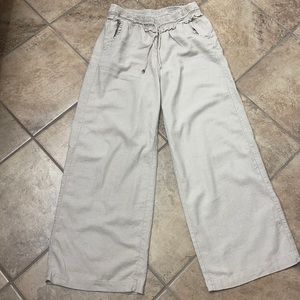 Khaki linen pants wide leg